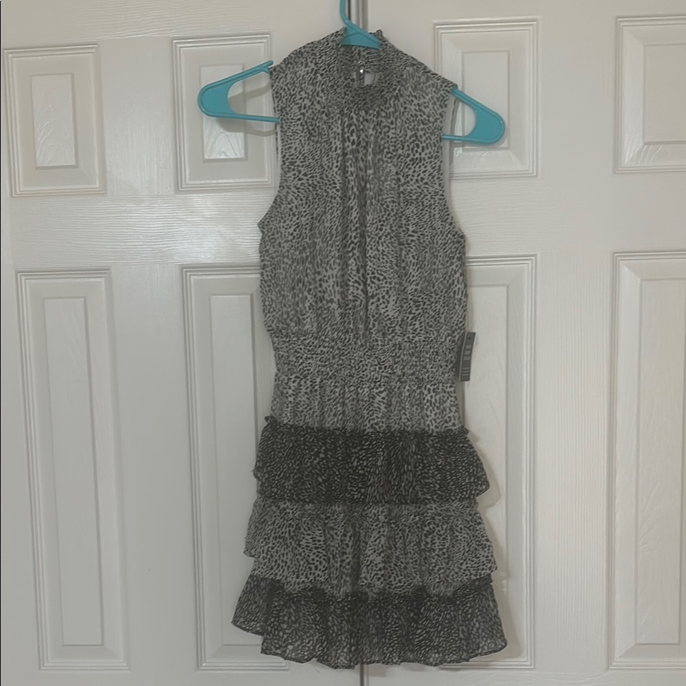 Express Gray Ruffled Tiered Sheath Dress